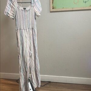 Art Class Pink and Blue Jumpsuit with Puff Sleeves